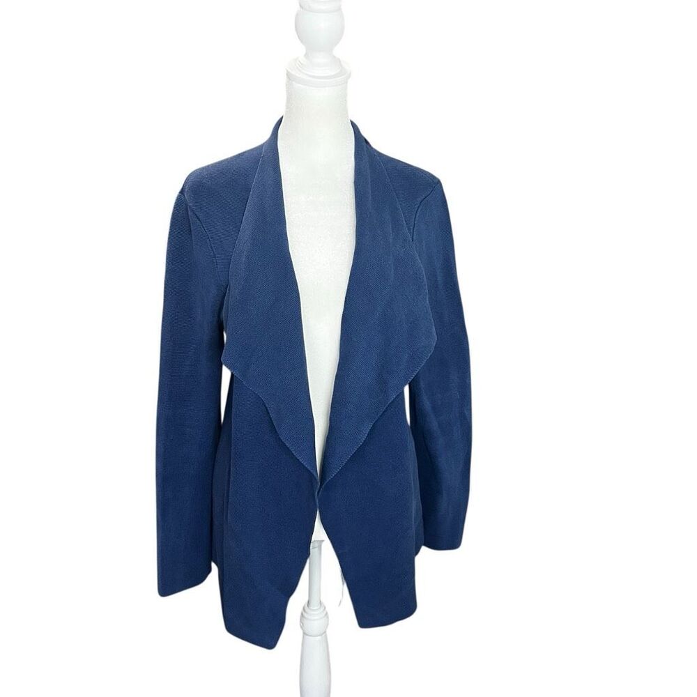 Eileen Fisher Blue Silk Cotton Waterfall Open Front Cardigan Sweater M - Picture 2 of 6